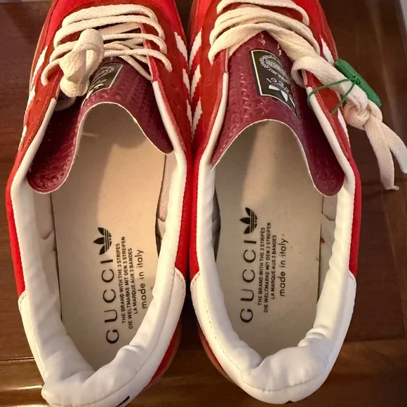 Gucci Red and White Adidas Gazelle Suede & Velvet Sneakers
